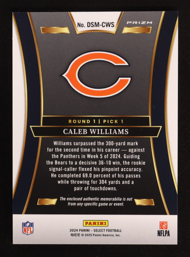 Caleb Williams 2024 Select Draft Selections Memorabilia Prizm Red #1 RC at PristineAuction.com Caleb Williams 2024 Select Draft Selections Memorabilia Prizm Red #1 RC at PristineAuction.com