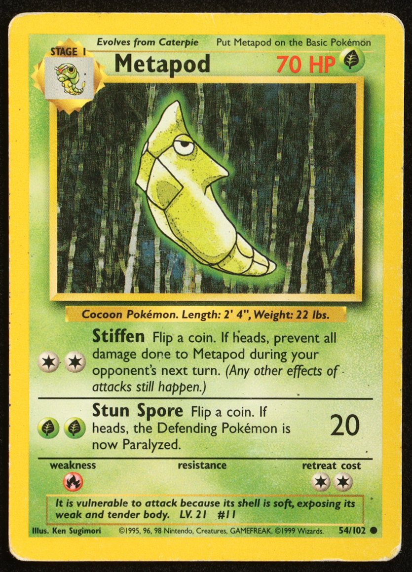 Metapod 1999 Pokemon Base Unlimited #54 COR at PristineAuction.com Metapod 1999 Pokemon Base Unlimited #54 COR at PristineAuction.com