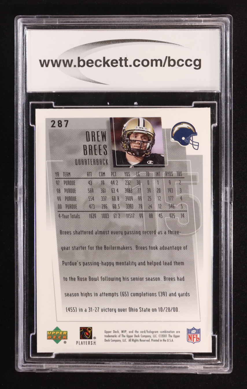 Drew Brees 2001 Upper Deck MVP #287 RC (BCCG 10) at PristineAuction.com Drew Brees 2001 Upper Deck MVP #287 RC (BCCG 10) at PristineAuction.com