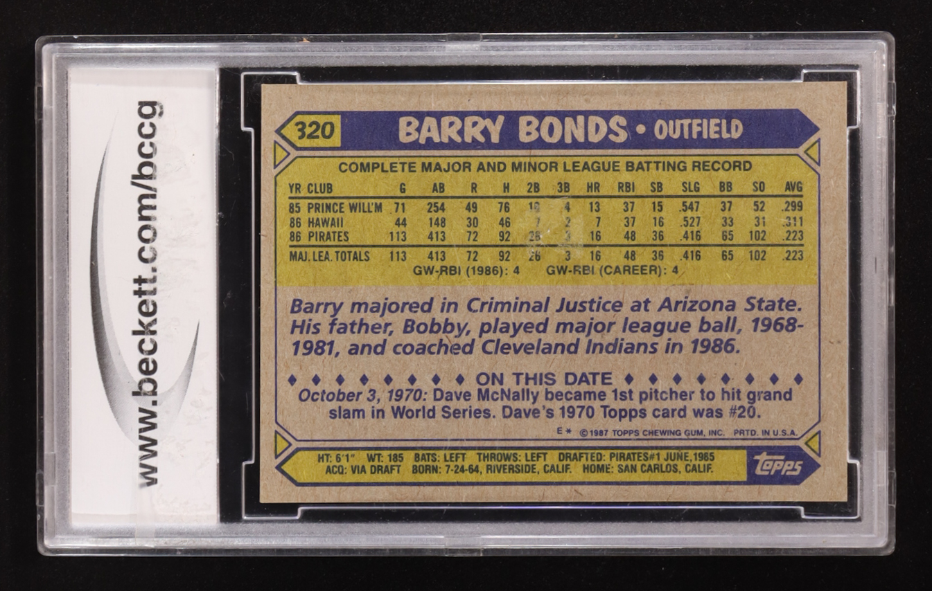 Barry Bonds 1987 Topps #320 RC (BCCG 10) at PristineAuction.com Barry Bonds 1987 Topps #320 RC (BCCG 10) at PristineAuction.com