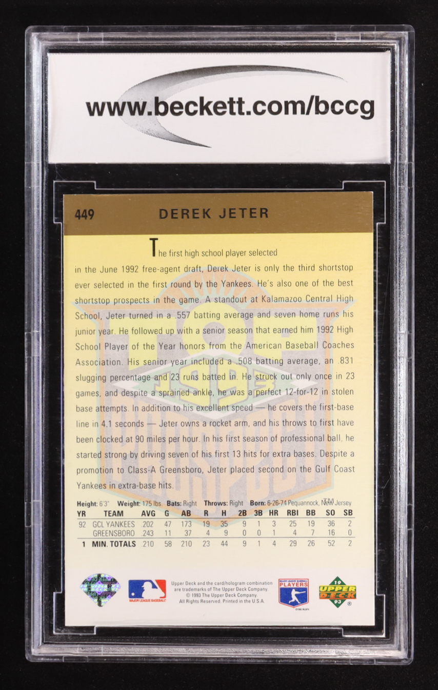 Derek Jeter 1993 Upper Deck Top Prospects #449 RC (BCCG 10) at PristineAuction.com Derek Jeter 1993 Upper Deck Top Prospects #449 RC (BCCG 10) at PristineAuction.com