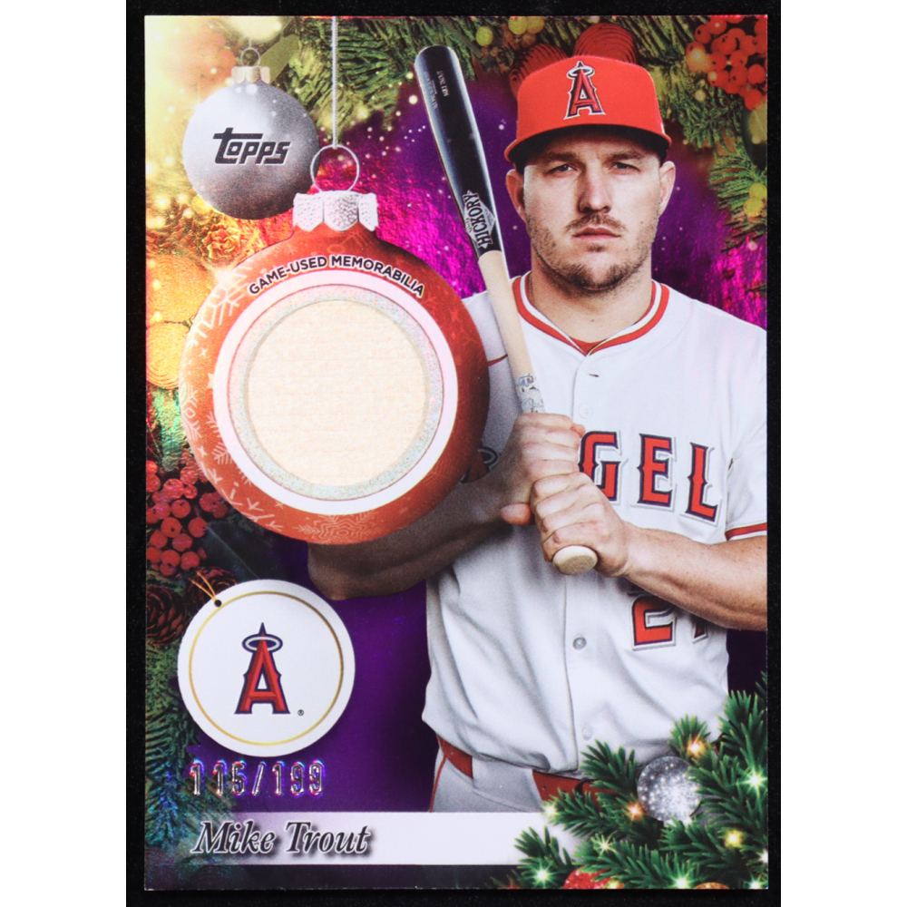 Mike Trout 2025 Topps Holiday Player Relics Metallic Purple #PRMT #115/199 at PristineAuction.com