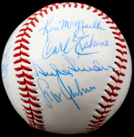 Dodgers Legends White Leather Baseball with Display Case Signed by (14) with Duke Snider, Don Drysdale, Ralph Branca, Carl Erskine (JSA) at PristineAuction.com