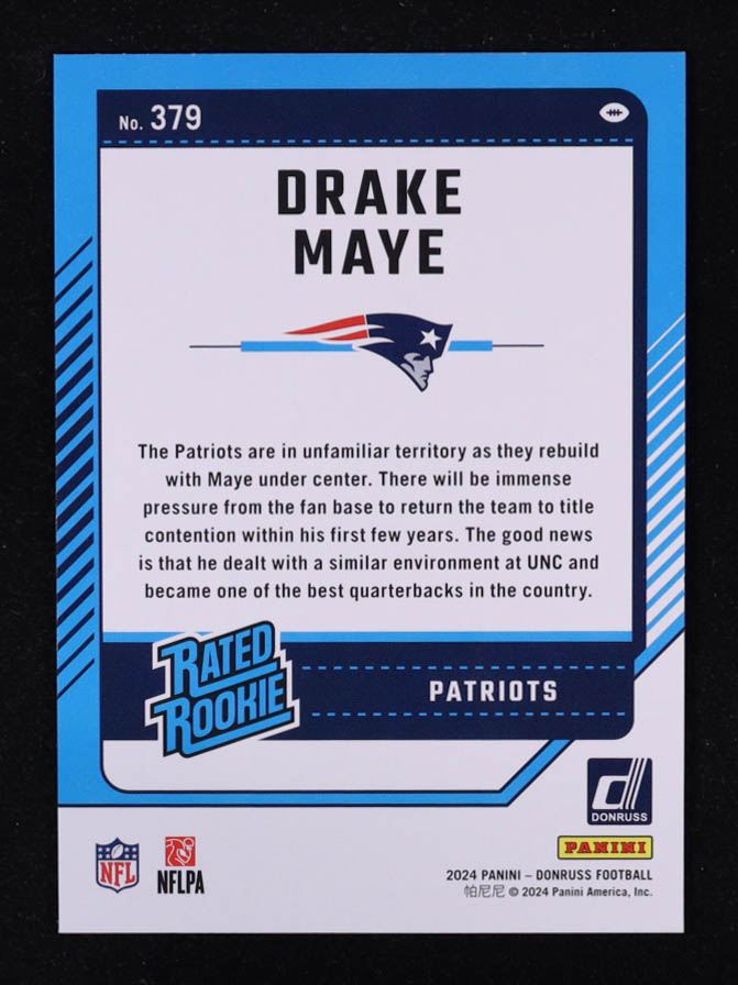 Drake Maye 2024 Donruss Press Proof Green #379 RR RC at PristineAuction.com Drake Maye 2024 Donruss Press Proof Green #379 RR RC at PristineAuction.com