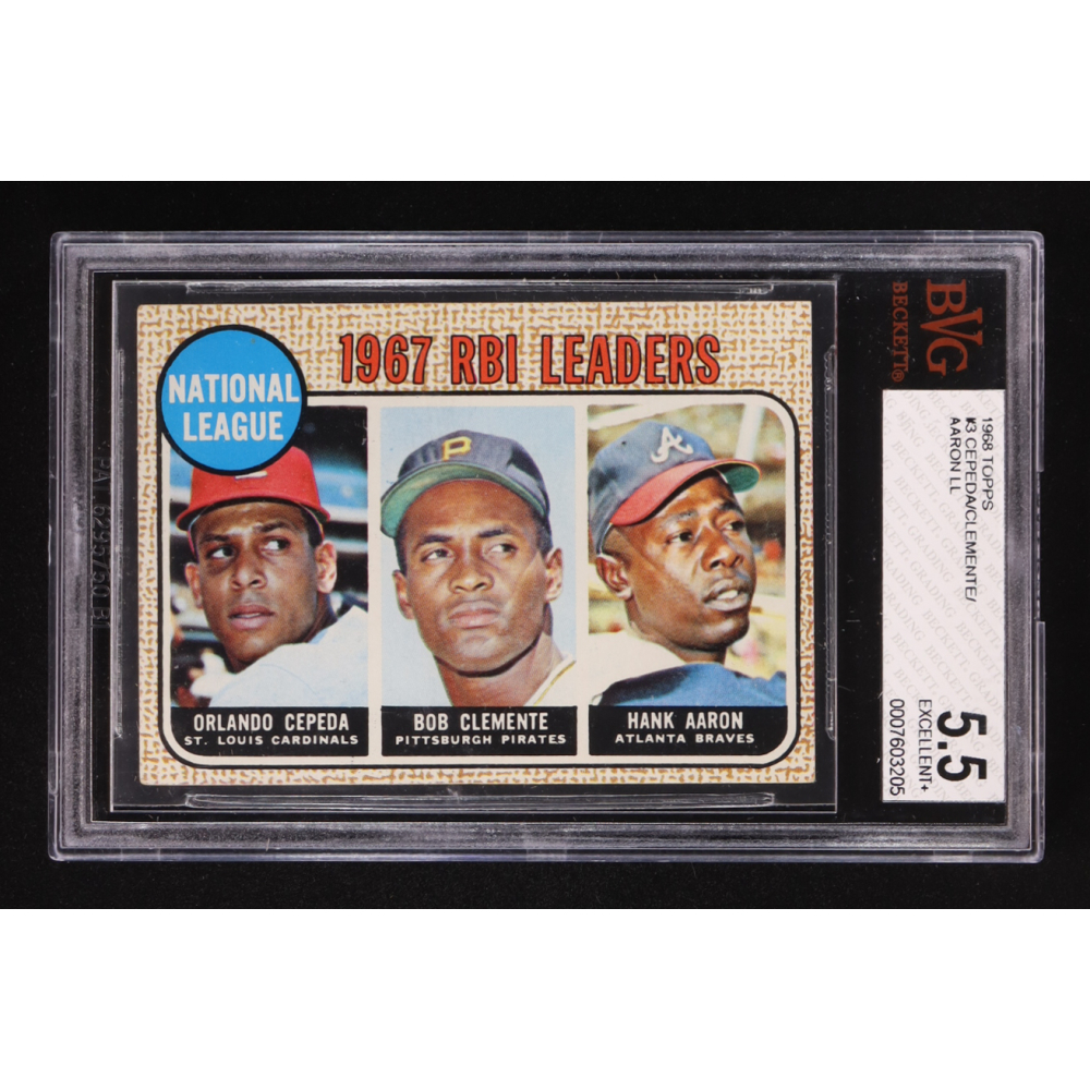 Orlando Cepeda / Roberto Clemente / Hank Aaron 1968 Topps #3 NL RBI Leaders (BVG 5.5) at PristineAuction.com