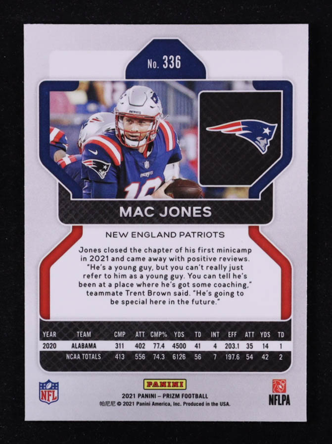 Mac Jones 2021 Panini Prizm #336 RC at PristineAuction.com Mac Jones 2021 Panini Prizm #336 RC at PristineAuction.com