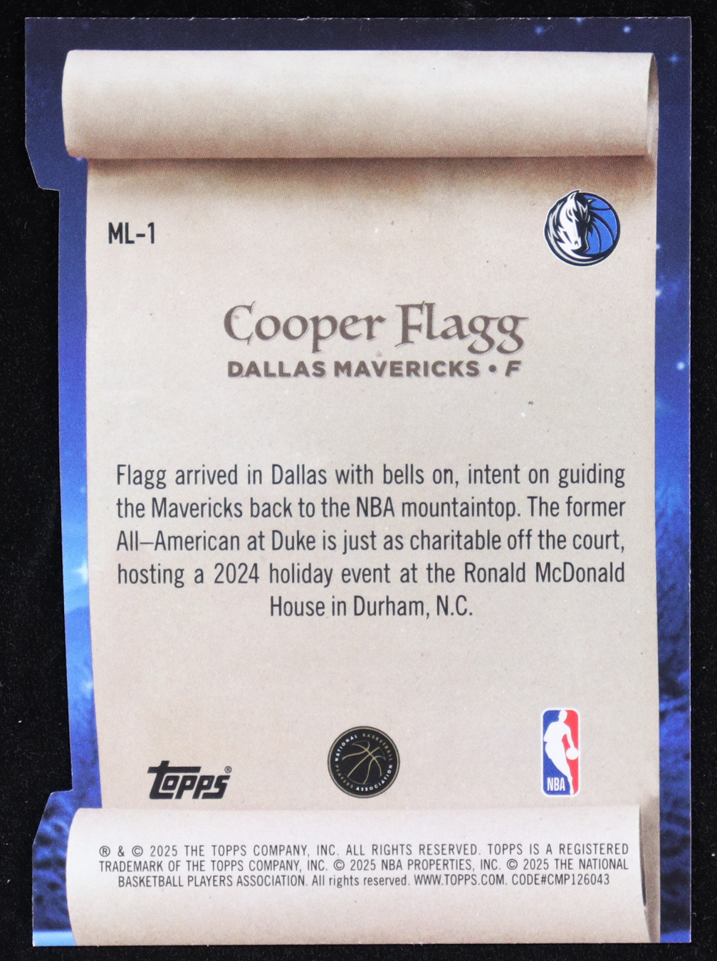 Cooper Flagg 2025-26 Topps Holiday Making The Nice List #ML1 RC at PristineAuction.com Cooper Flagg 2025-26 Topps Holiday Making The Nice List #ML1 RC at PristineAuction.com