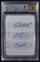 Pele / Cristiano Ronaldo / Neymar Jr. 2016 Leaf Pele Immortal Collection Multi Signatures Printing Plates Black #MS05 #1/1 (BGS 9) at PristineAuction.com