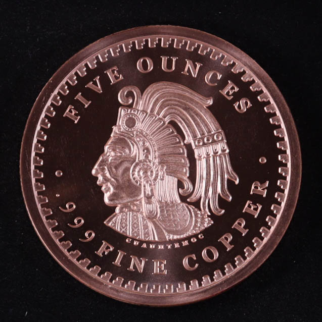 Aztec Calendar 5 Ounce .999 Fine Copper Bullion Round at PristineAuction.com Aztec Calendar 5 Ounce .999 Fine Copper Bullion Round at PristineAuction.com
