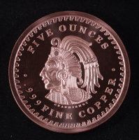 Aztec Calendar 5 Ounce .999 Fine Copper Bullion Round at PristineAuction.com