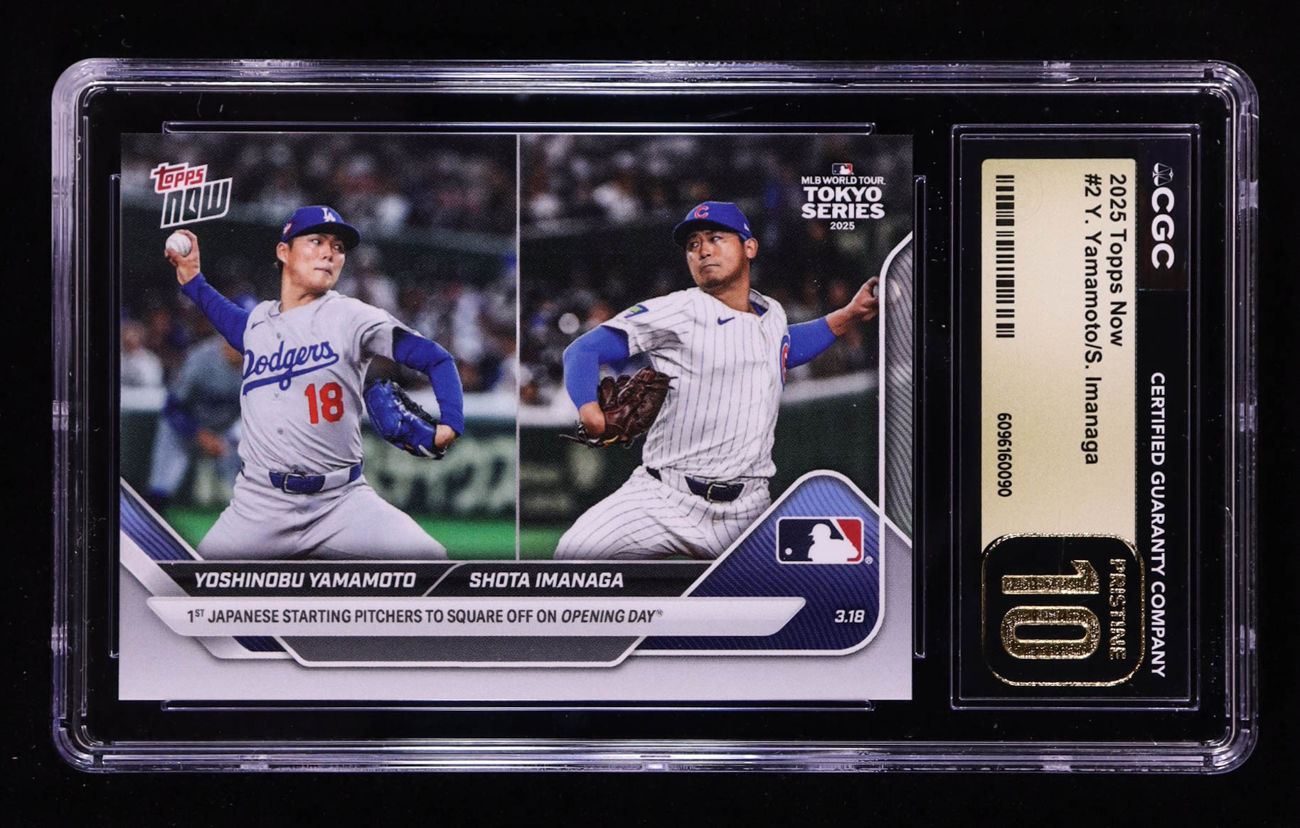 Yoshinobu Yamamoto / Shota Imanaga 2025 Topps Now #2 (CGC 10 | Pristine Black Label) at PristineAuction.com Yoshinobu Yamamoto / Shota Imanaga 2025 Topps Now #2 (CGC 10 | Pristine Black Label) at PristineAuction.com