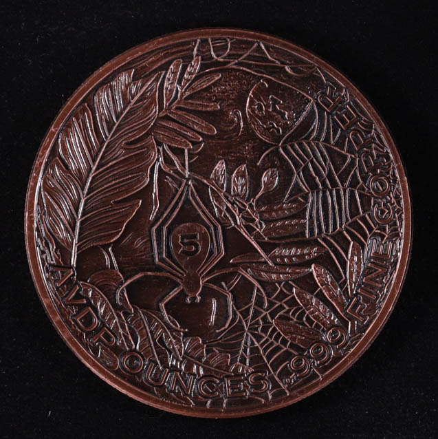 High Relief .999 Fine Copper 5 Ounce AVDP Glow in the Dark Spider Bullion Round at PristineAuction.com High Relief .999 Fine Copper 5 Ounce AVDP Glow in the Dark Spider Bullion Round at PristineAuction.com