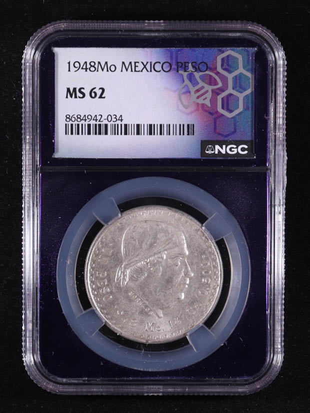 1948-Mo Mexico Peso .500 Fine Silver Coin (NGC MS62) at PristineAuction.com 1948-Mo Mexico Peso .500 Fine Silver Coin (NGC MS62) at PristineAuction.com