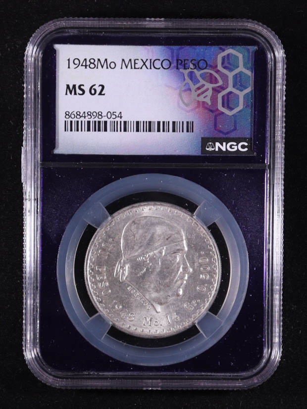 1948-Mo Mexico Peso .500 Fine Silver Coin (NGC MS62) at PristineAuction.com 1948-Mo Mexico Peso .500 Fine Silver Coin (NGC MS62) at PristineAuction.com