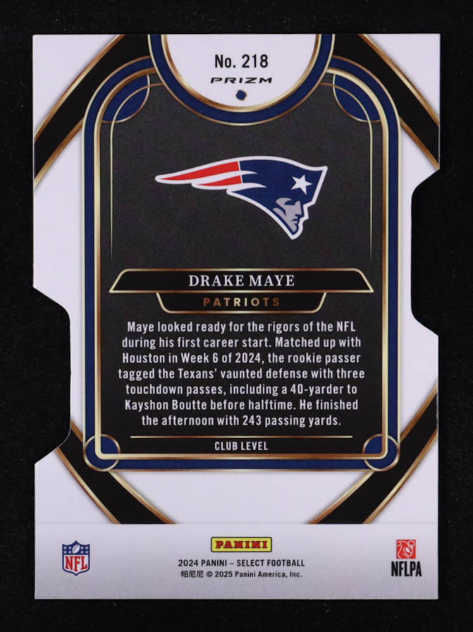 Drake Maye 2024 Select Prizm Silver Die Cut #218 RC at PristineAuction.com Drake Maye 2024 Select Prizm Silver Die Cut #218 RC at PristineAuction.com