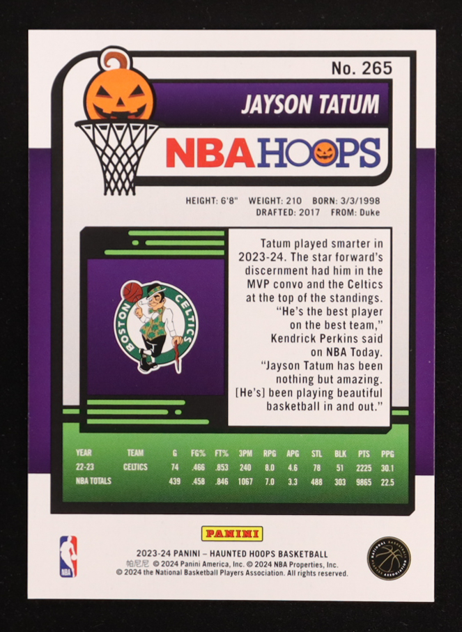 Jayson Tatum 2023-24 Hoops Haunted Hoops Slime #265 at PristineAuction.com Jayson Tatum 2023-24 Hoops Haunted Hoops Slime #265 at PristineAuction.com
