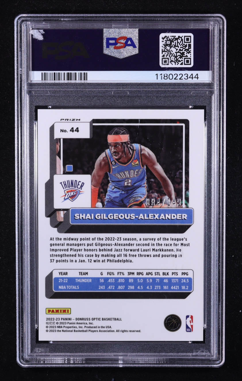 Shai Gilgeous-Alexander 2022-23 Donruss Optic Lime Green #44 #084/149 (PSA 9) at PristineAuction.com Shai Gilgeous-Alexander 2022-23 Donruss Optic Lime Green #44 #084/149 (PSA 9) at PristineAuction.com