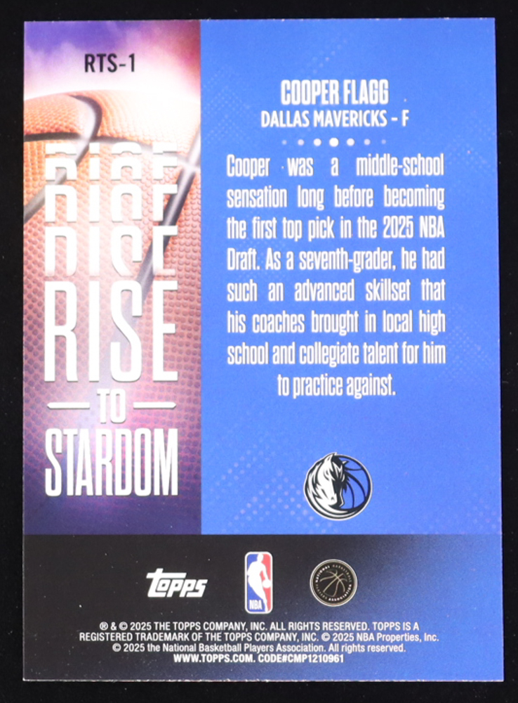 Cooper Flagg 2025-26 Topps Rise to Stardom #RTS1 RC at PristineAuction.com Cooper Flagg 2025-26 Topps Rise to Stardom #RTS1 RC at PristineAuction.com