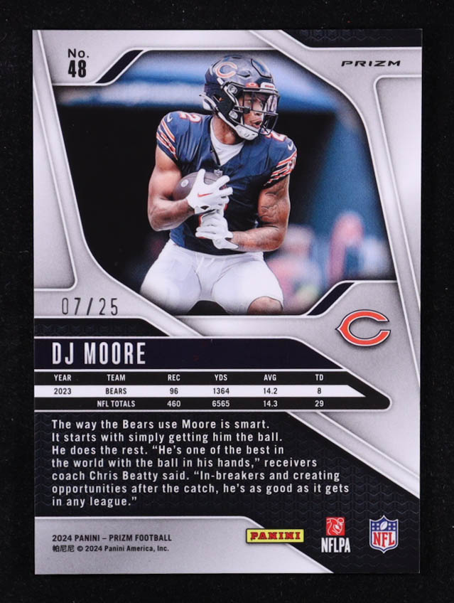 D.J. Moore 2024 Panini Prizm Prizms No Huddle Pink #48 #07/25 at PristineAuction.com D.J. Moore 2024 Panini Prizm Prizms No Huddle Pink #48 #07/25 at PristineAuction.com