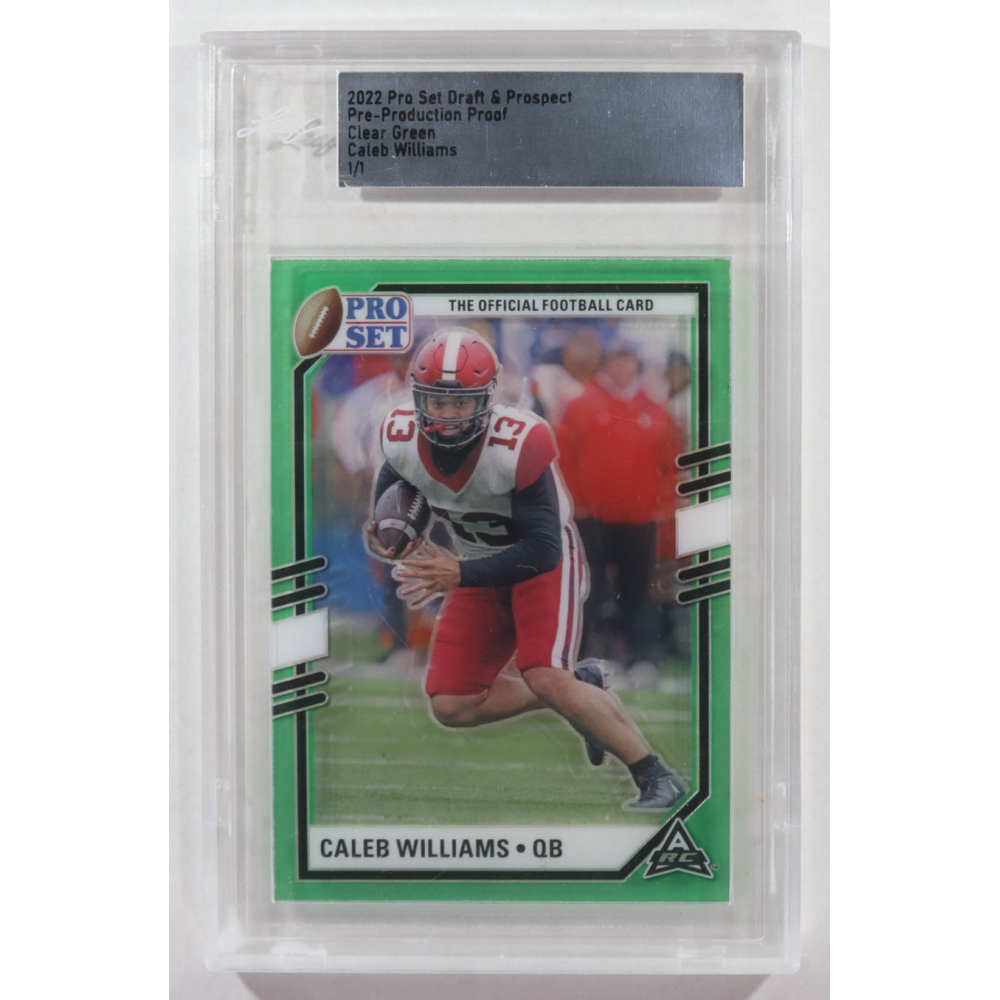 Caleb Williams 2022 Pro Set Draft and Prospect Clear Green Pre-Production Proof #NNO RC #1/1 (Leaf) at PristineAuction.com
