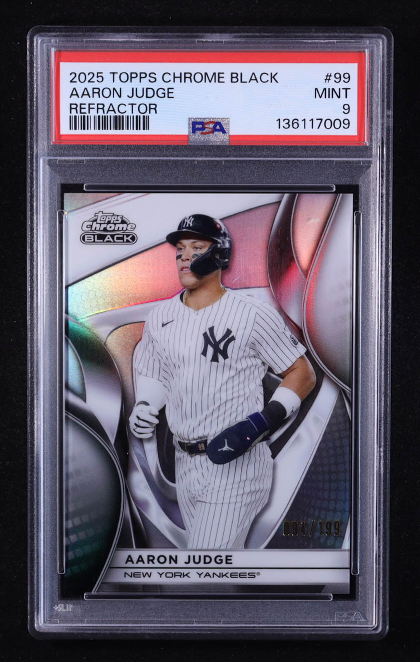 Aaron Judge 2025 Topps Chrome Black Refractors Parallel #99 #094/199 (PSA 9) at PristineAuction.com Aaron Judge 2025 Topps Chrome Black Refractors Parallel #99 #094/199 (PSA 9) at PristineAuction.com