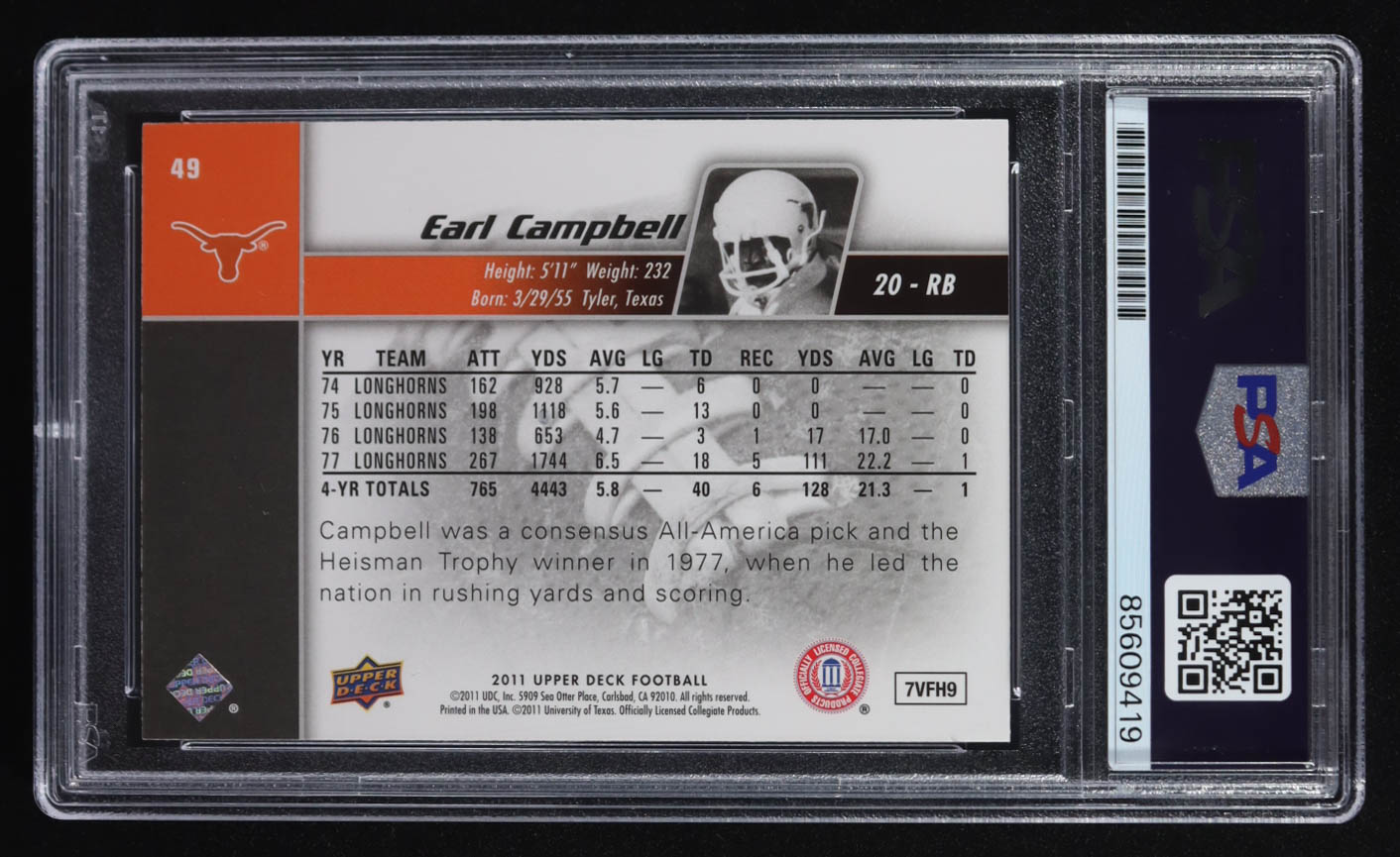 Earl Campbell Signed 2011 Upper Deck #49 (PSA) at PristineAuction.com Earl Campbell Signed 2011 Upper Deck #49 (PSA) at PristineAuction.com