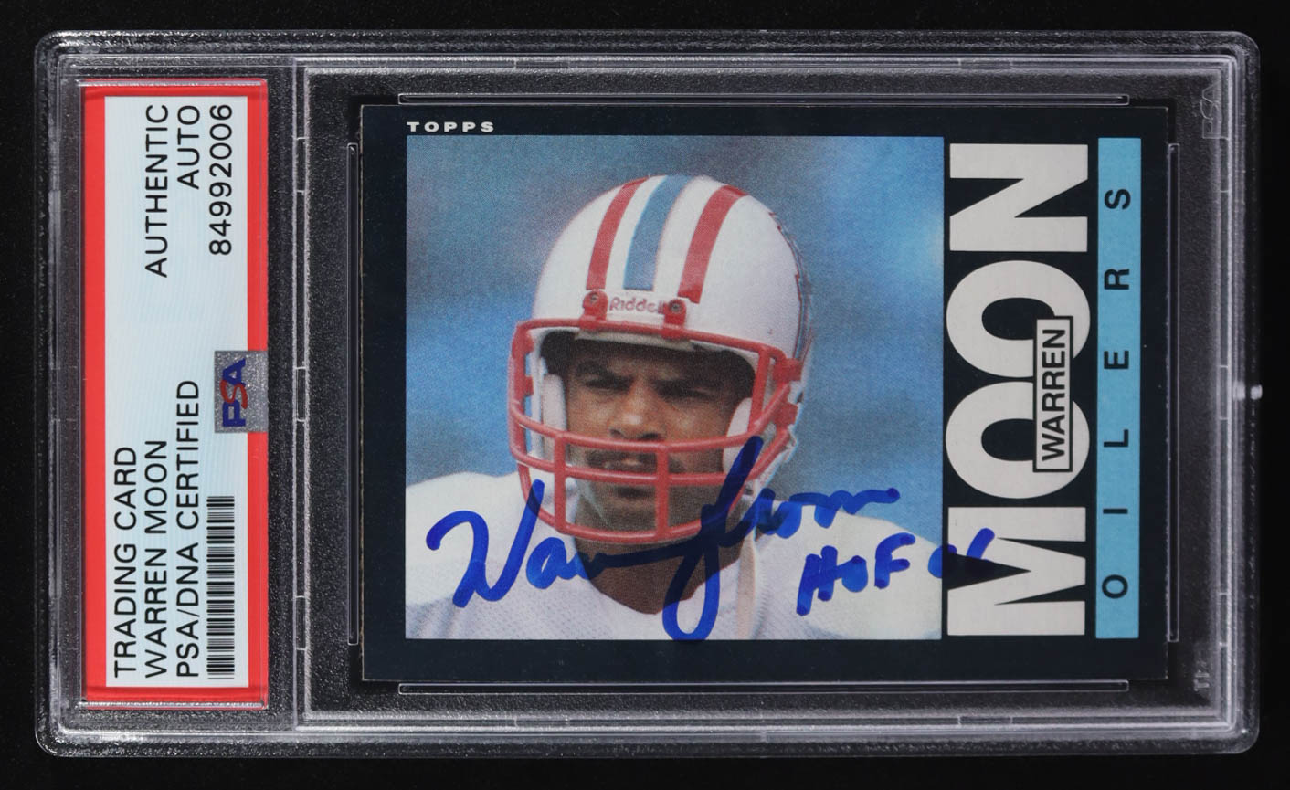 Warren Moon Signed 1985 Topps Inscribed "HOF 06" #251 (PSA) at PristineAuction.com Warren Moon Signed 1985 Topps Inscribed "HOF 06" #251 (PSA) at PristineAuction.com