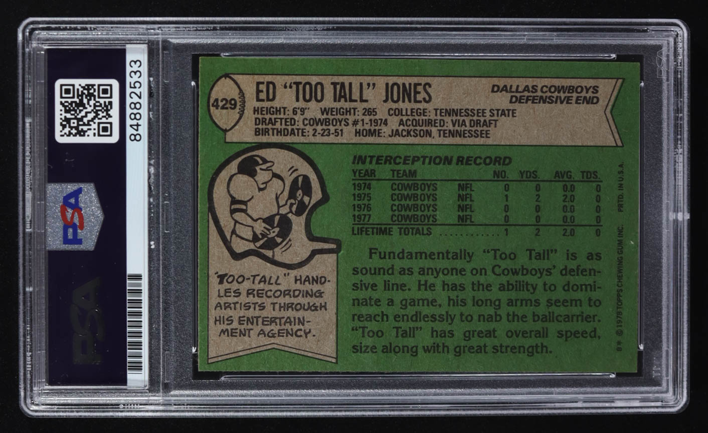Ed "Too Tall" Jones Signed 1978 Topps #429 (PSA) at PristineAuction.com Ed "Too Tall" Jones Signed 1978 Topps #429 (PSA) at PristineAuction.com