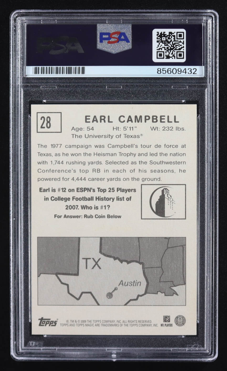 Earl Campbell Signed 2009 Topps Magic #28 (PSA) at PristineAuction.com Earl Campbell Signed 2009 Topps Magic #28 (PSA) at PristineAuction.com