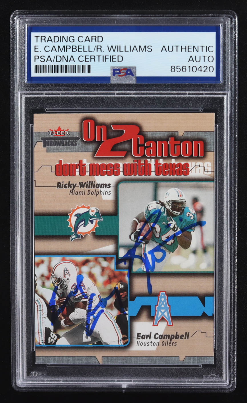 Earl Campbell / Ricky Williams Signed 2002 Fleer Throwbacks On 2 Canton #5 (PSA) at PristineAuction.com Earl Campbell / Ricky Williams Signed 2002 Fleer Throwbacks On 2 Canton #5 (PSA) at PristineAuction.com
