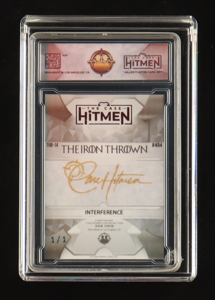 Tom Brady "The Iron Thrown" The Case Hitmen Custom Art Card THB-14 Interference #494 #1/1 with (2) Custom Coins at PristineAuction.com Tom Brady "The Iron Thrown" The Case Hitmen Custom Art Card THB-14 Interference #494 #1/1 with (2) Custom Coins at PristineAuction.com