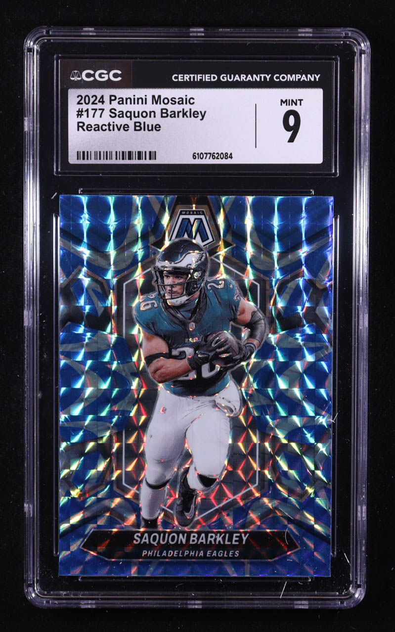 Saquon Barkley 2024 Panini Mosaic Mosaic Reactive Blue #177 (CGC 9) at PristineAuction.com Saquon Barkley 2024 Panini Mosaic Mosaic Reactive Blue #177 (CGC 9) at PristineAuction.com