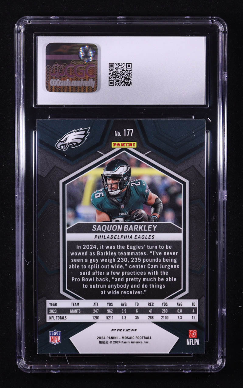 Saquon Barkley 2024 Panini Mosaic Mosaic Reactive Blue #177 (CGC 9) at PristineAuction.com Saquon Barkley 2024 Panini Mosaic Mosaic Reactive Blue #177 (CGC 9) at PristineAuction.com