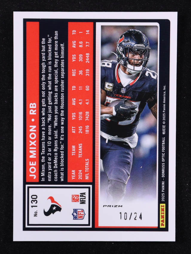 Joe Mixon 2025 Donruss Optic Dragon #130 #10/24 at PristineAuction.com Joe Mixon 2025 Donruss Optic Dragon #130 #10/24 at PristineAuction.com