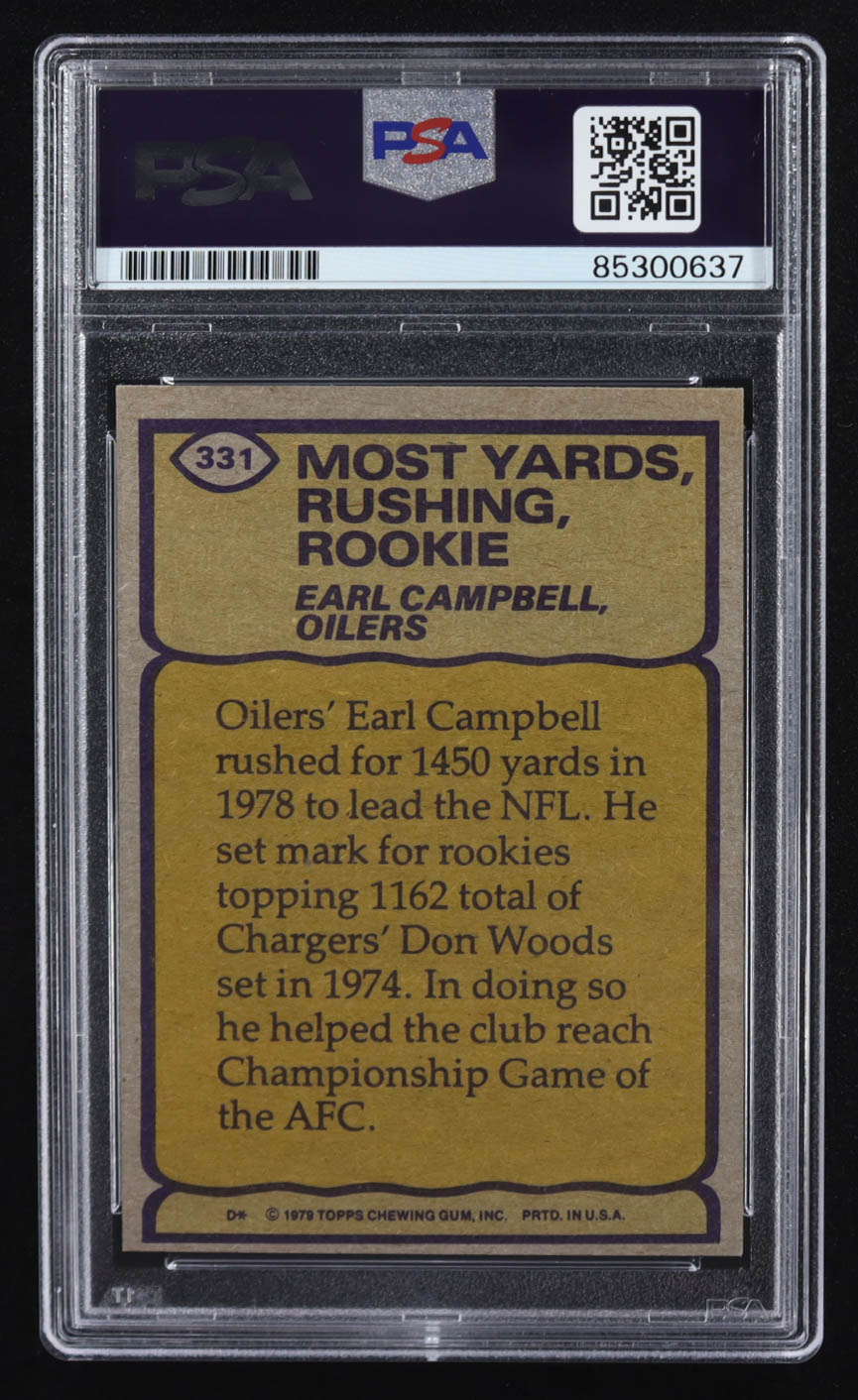 Earl Campbell Signed 1979 Topps Record Breaker #331 RC (PSA) at PristineAuction.com Earl Campbell Signed 1979 Topps Record Breaker #331 RC (PSA) at PristineAuction.com
