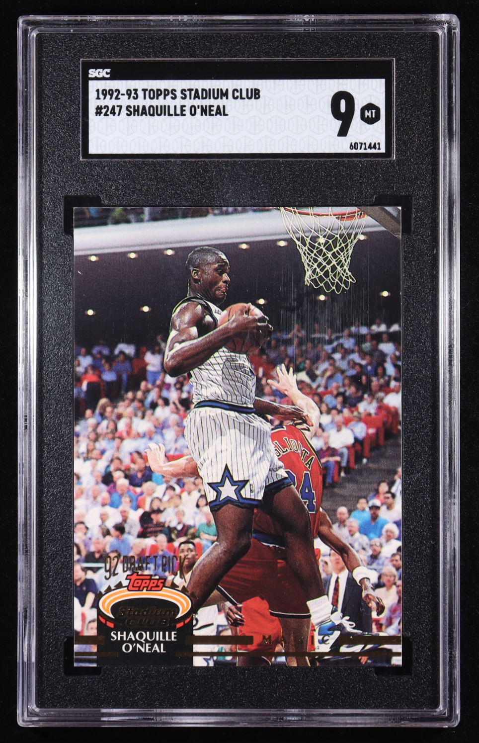 Shaquille O'Neal 1992-93 Stadium Club #247 RC (SGC 9) at PristineAuction.com Shaquille O'Neal 1992-93 Stadium Club #247 RC (SGC 9) at PristineAuction.com