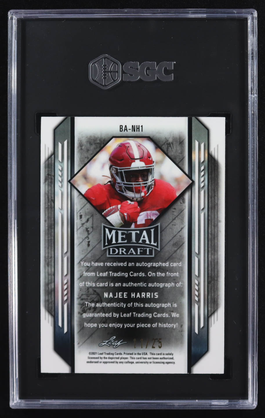 Najee Harris 2021 Leaf Metal Draft Blue Crystal Auto XRC #BA-NH1 RC #11/25 (SGC 10 | Autograph Graded SGC 10) at PristineAuction.com Najee Harris 2021 Leaf Metal Draft Blue Crystal Auto XRC #BA-NH1 RC #11/25 (SGC 10 | Autograph Graded SGC 10) at PristineAuction.com