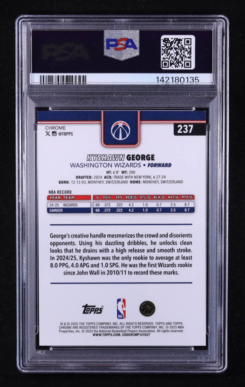 Kyshawn George 2025-26 Topps Chrome Orange Geometric Refractors #237 #01/25 (PSA 9) at PristineAuction.com Kyshawn George 2025-26 Topps Chrome Orange Geometric Refractors #237 #01/25 (PSA 9) at PristineAuction.com
