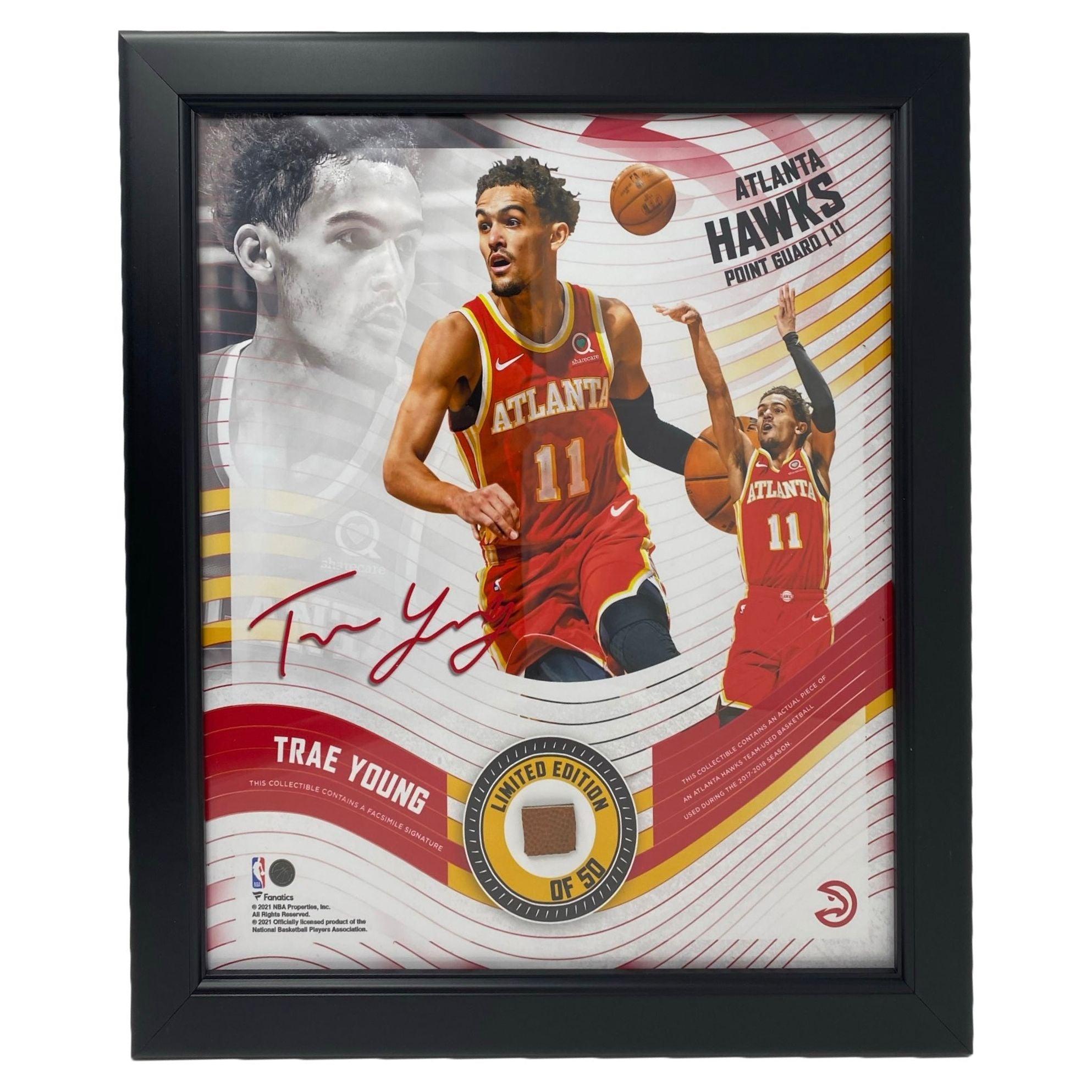 Trae Young LE Hawks Custom Framed Game-Used Basketball Piece Display (Fanatics) at PristineAuction.com Trae Young LE Hawks Custom Framed Game-Used Basketball Piece Display (Fanatics) at PristineAuction.com