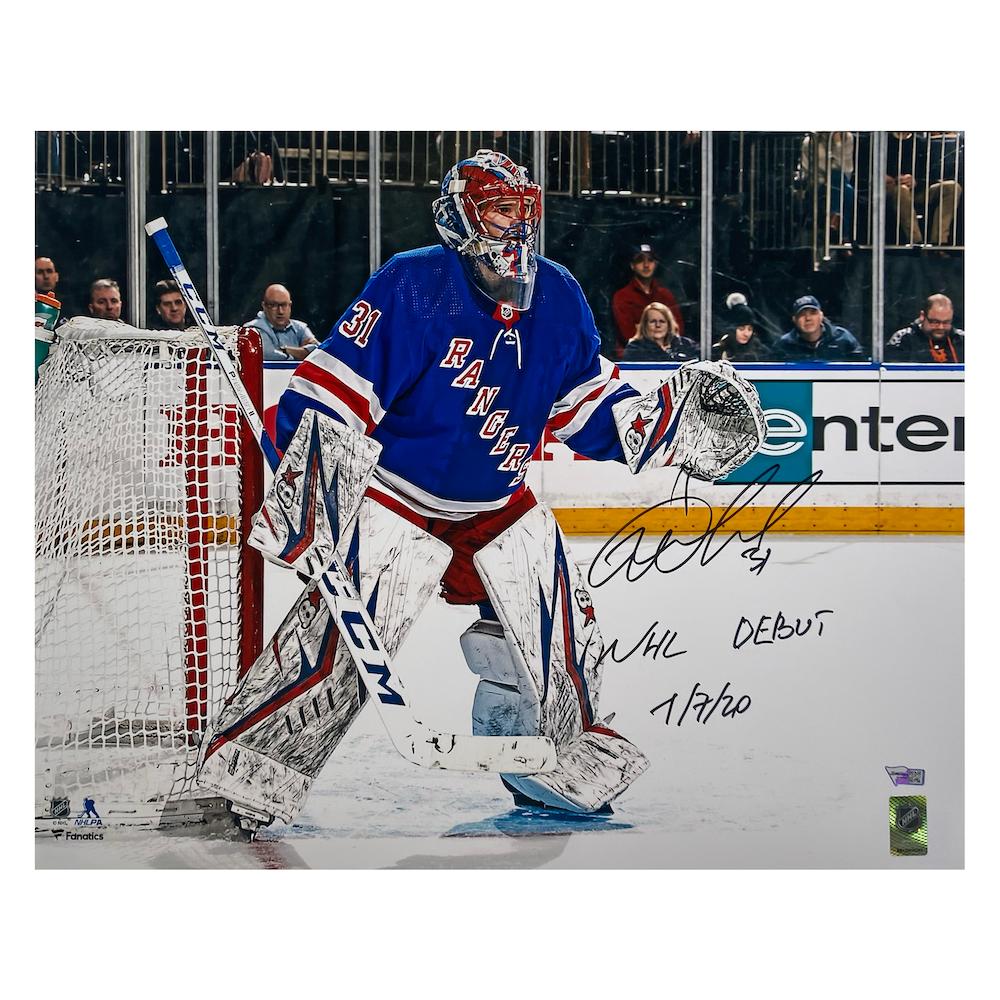 Igor Shesterkin Signed Rangers 16x20 Photo Inscribed "NHL Debut 7/7/20" (Fanatics) at PristineAuction.com Igor Shesterkin Signed Rangers 16x20 Photo Inscribed "NHL Debut 7/7/20" (Fanatics) at PristineAuction.com