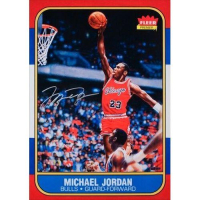 Michael Jordan Signed Bulls "Fleer Rookie Card Blow Up" Print (UDA & GOAT) at PristineAuction.com