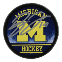 Dylan Larkin Signed Michigan Wolverines Logo Hockey Puck (Fanatics) at PristineAuction.com