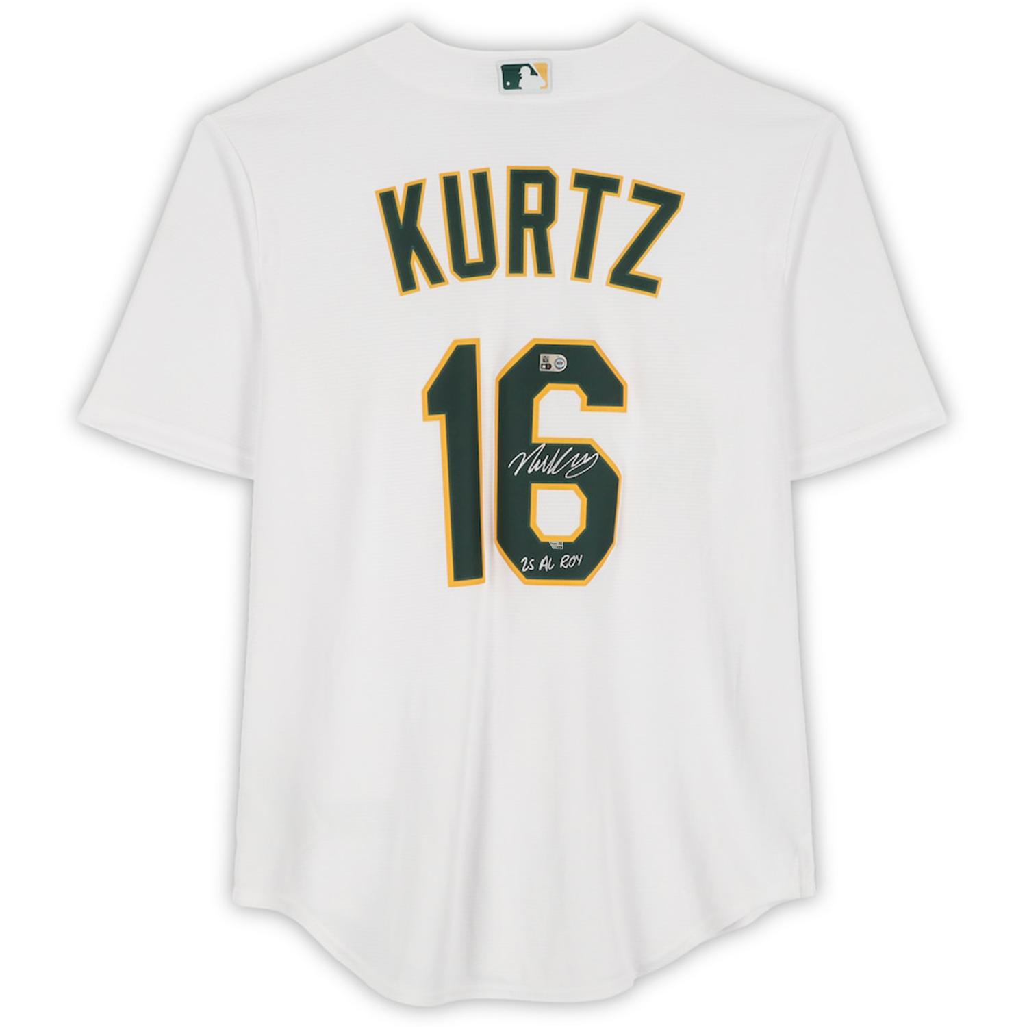 Nick Kurtz Signed Athletics Nike Authentic Jersey Inscribed "25 AL ROY" (Fanatics) at PristineAuction.com Nick Kurtz Signed Athletics Nike Authentic Jersey Inscribed "25 AL ROY" (Fanatics) at PristineAuction.com