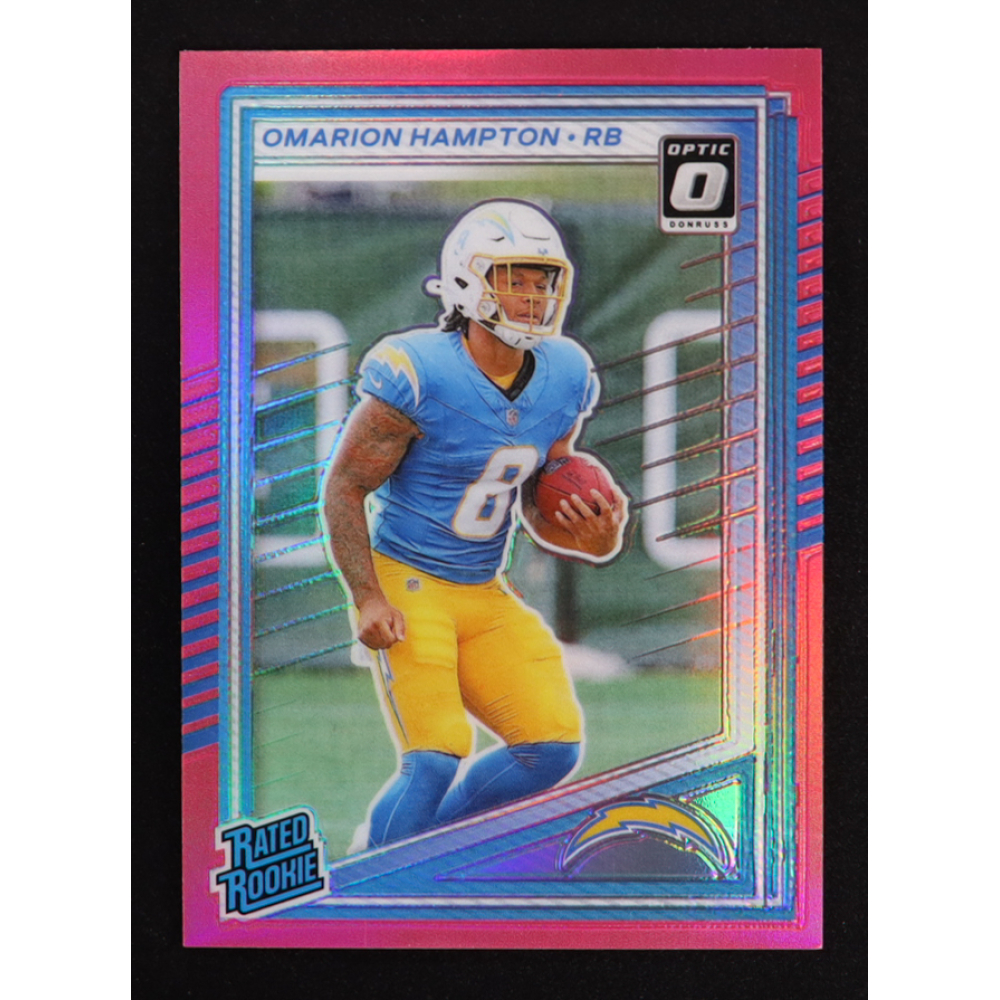 Omarion Hampton 2025 Donruss Optic Rated Rookies Preview Pink #303 RC at PristineAuction.com