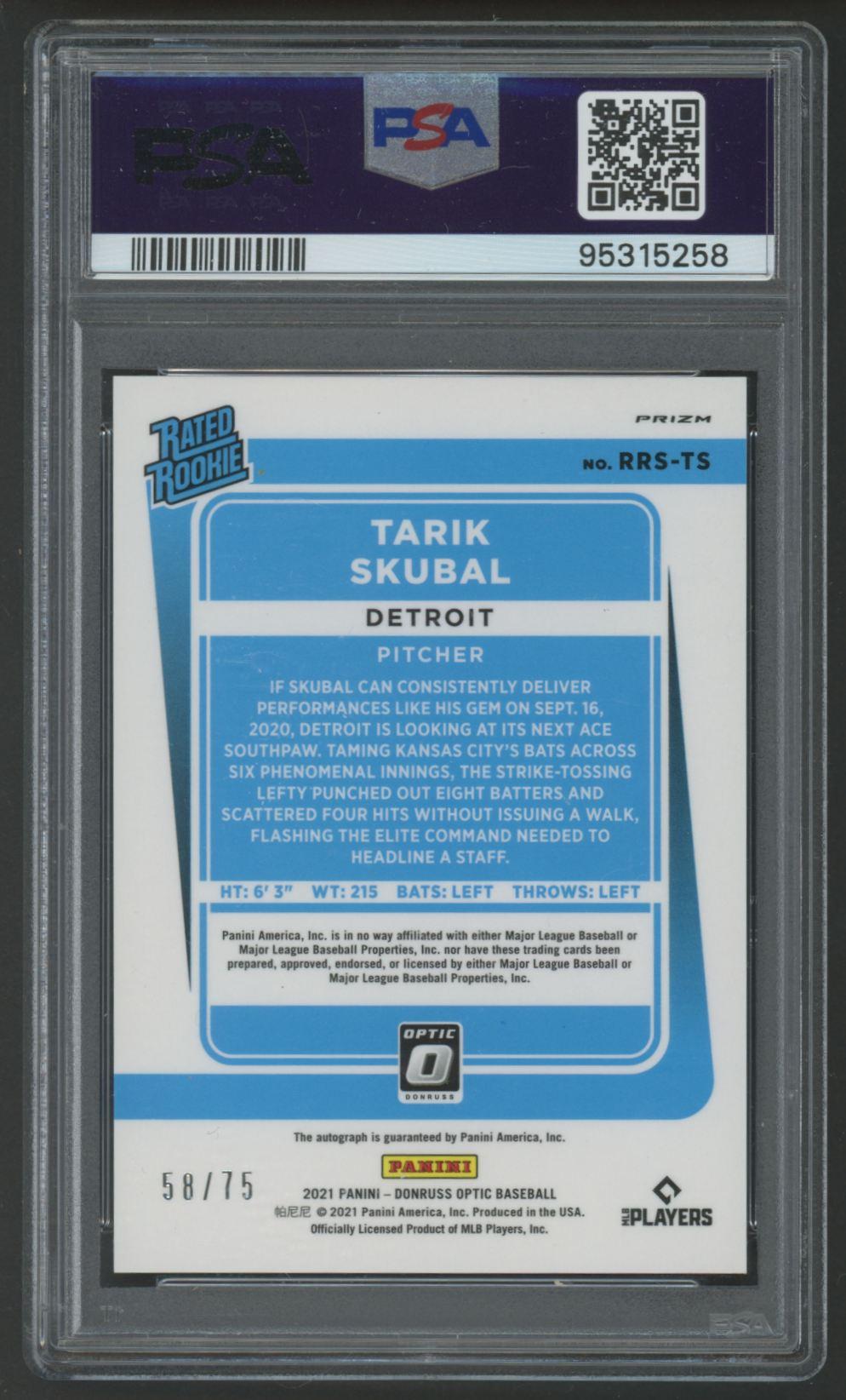 Tarik Skubal 2021 Donruss Optic RR Signature Blue #RRSTS #58/75 (PSA 9) at PristineAuction.com Tarik Skubal 2021 Donruss Optic RR Signature Blue #RRSTS #58/75 (PSA 9) at PristineAuction.com