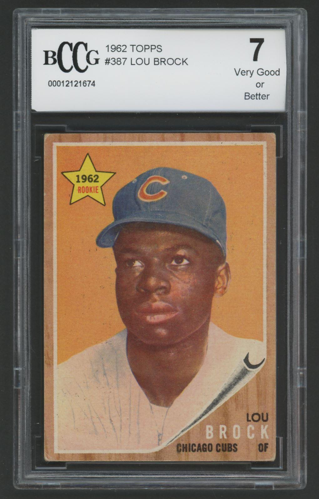 Lou Brock 1962 Topps #387 RC (BCCG 7) at PristineAuction.com Lou Brock 1962 Topps #387 RC (BCCG 7) at PristineAuction.com