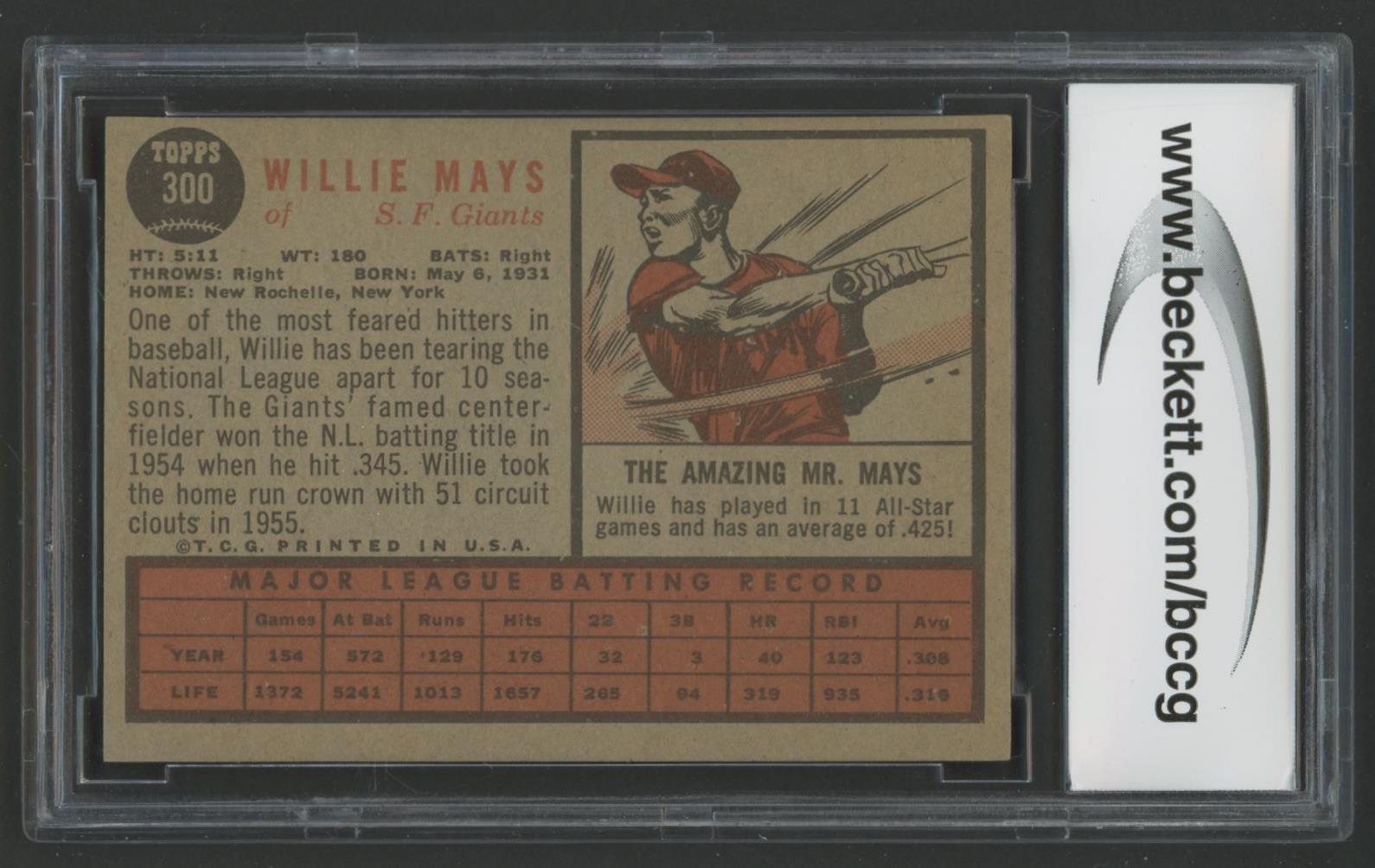 Willie Mays 1962 Topps #300 (BCCG 8) at PristineAuction.com Willie Mays 1962 Topps #300 (BCCG 8) at PristineAuction.com