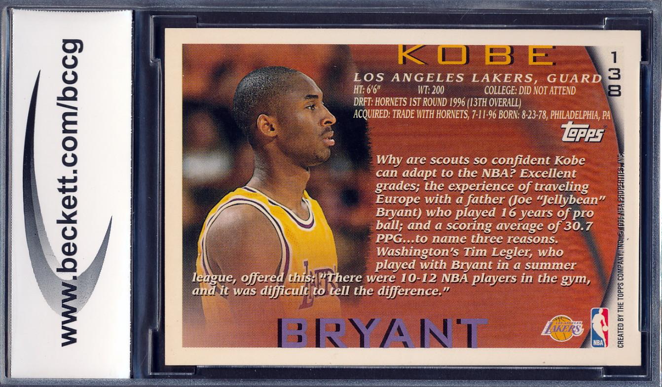 Kobe Bryant 1996-97 Topps #138 RC (BCCG 10) at PristineAuction.com Kobe Bryant 1996-97 Topps #138 RC (BCCG 10) at PristineAuction.com