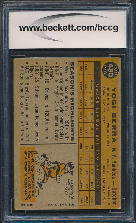 Yogi Berra 1960 Topps #480 (BCCG 8) at PristineAuction.com Yogi Berra 1960 Topps #480 (BCCG 8) at PristineAuction.com