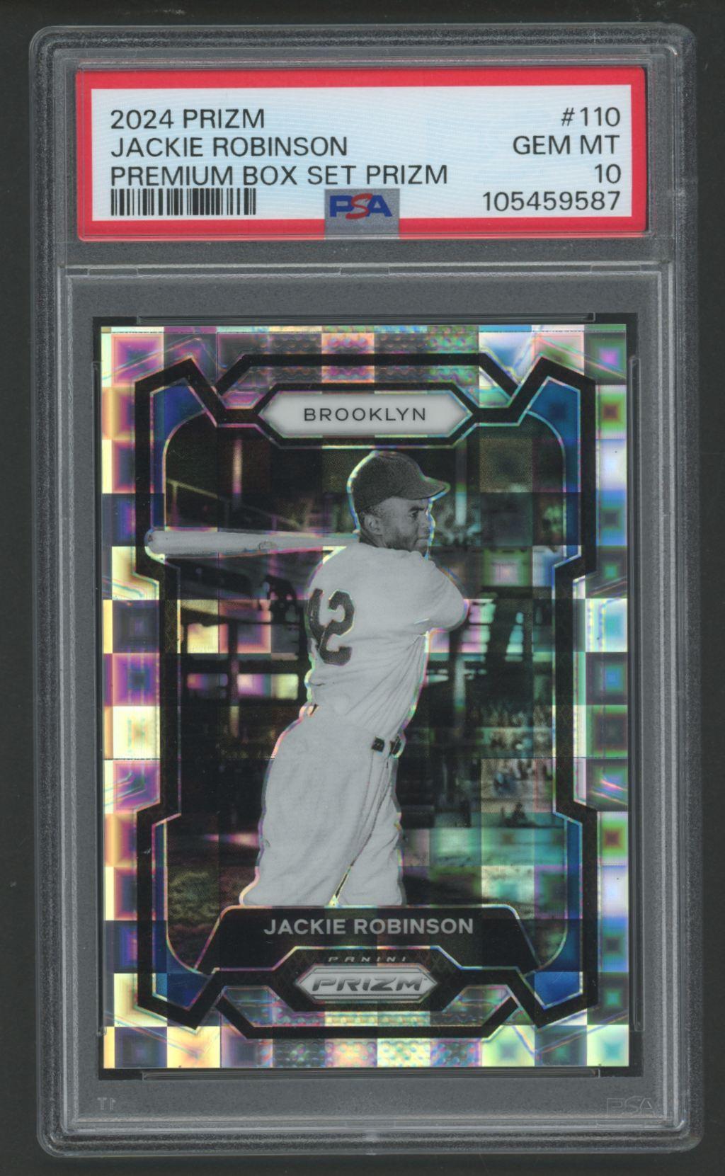 Jackie Robinson 2024 Panini Prizm Premium Box Set Prizm #110 #109/199 (PSA 10) at PristineAuction.com Jackie Robinson 2024 Panini Prizm Premium Box Set Prizm #110 #109/199 (PSA 10) at PristineAuction.com